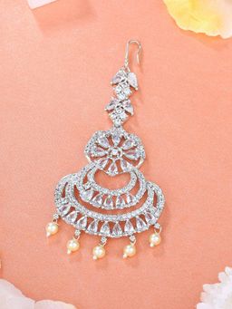 Estele - Estelle Rhodium Plated Cubic Zirconia Dazzling Maang Tikka with White Stones for Women