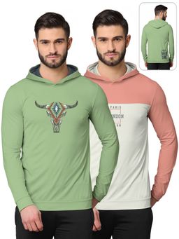 BULLMER - Printed Full Sleeve Hooded Sweatshirts For Men Multi-color (Pack of 2)