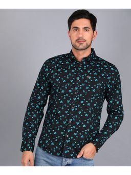 Urbano Fashion - Men Navy Cotton Full Sleeve Slim Fit Casual Printed Shirt