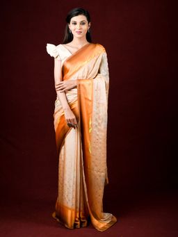 EXCLUSIVA - Orange Brasso Digital Print Designer Saree with Unstitched Blouse