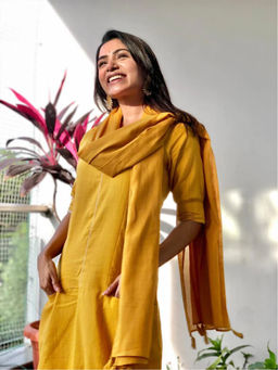 SAAKI - Soft Utility Solid Yellow Kurta Palazzo Set with Front Pockets (Set of 2)
