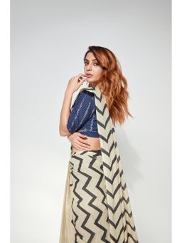 SAAKI - Timeless Traditions Navy Stitched Blouse