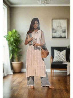 SAAKI - Home Folks Off White Striped Kurta with Pant (Set of 2)