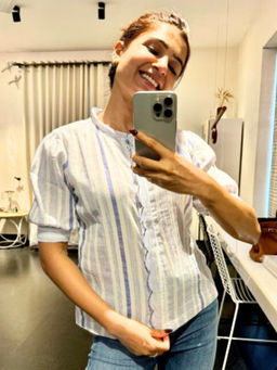 SAAKI - Echoes Of Bliss Blue Striped Shirt