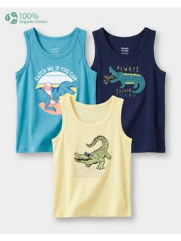 Carter's - Toddler Boy Organic Cotton Vest In Assorted Prints (Pack of 3)