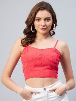 RARE - Women Casual Coral Colour Shoulder Straps Self Design Bralette Top