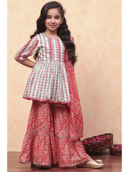 Biba - Girls Blue Floral Kurta with Sharara and Dupatta (Set of 3)