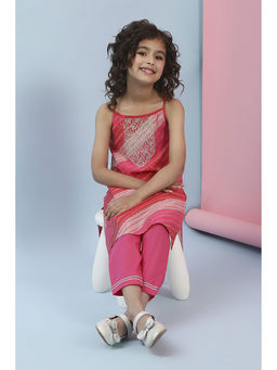 Biba - Girls Pink Printed Kurta with Pant (Set of 2)
