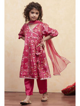 Biba - Girls Pink Floral Kurta with Pant and Dupatta (Set of 3)