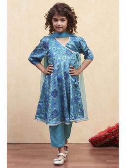 Biba - Girls Turquoise Floral Kurta with Pant and Dupatta (Set of 3)