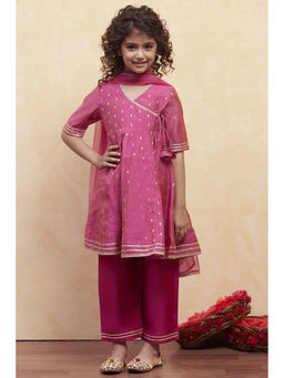 Biba - Girls Pink Embroidered Kurta with Pant and Dupatta (Set of 3)