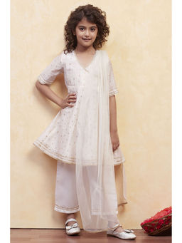 Biba - Girls White Embroidered Kurta with Pant and Dupatta (Set of 3)