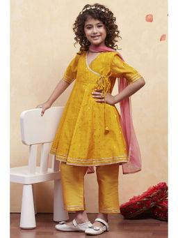 Biba - Girls Yellow Embroidered Kurta with Pant and Dupatta (Set of 3)