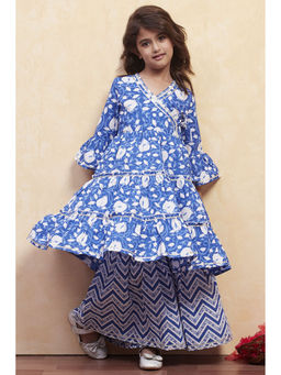 Biba - Girls Blue Floral Kurta with Sharara (Set of 2)
