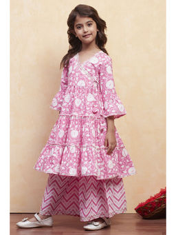 Biba - Girls Pink Floral Kurta with Sharara (Set of 2)
