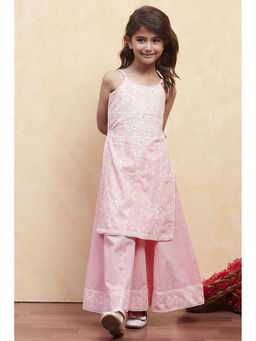 Biba - Girls Pink Embroidered Kurta with Palazzo (Set of 2)
