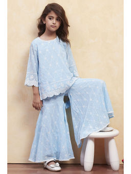 Biba - Girls Blue Embroidered Kurta with Sharara (Set of 2)