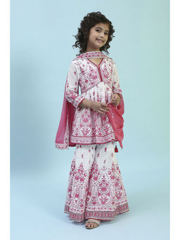 Biba - Girls Off White Floral Kurta with Sharara and Dupatta (Set of 3)