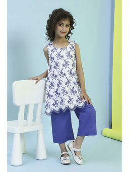 Biba - Girls White Embroidered Kurta with Pant (Set of 2)
