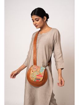 Miri - Tan Hand Crafted Patchwork Embroidered Bianca Sling Bag