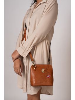 Miri - Tan Hand Embroidered Coral Chimes Sling Bag