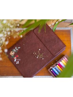Miri - Brown Hand Embroidered Gold Metallic Rose Laptop Sleeve (13/14)