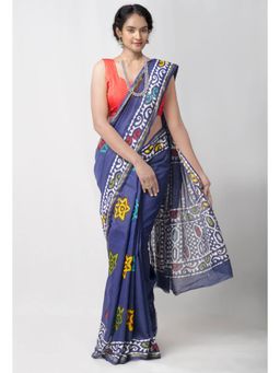 Unnati Silks - Navy Blue Pure Sico Saree with Unstitched Blouse