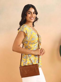 Fabindia - Tan Leather Sling Bag with Detachable Strap