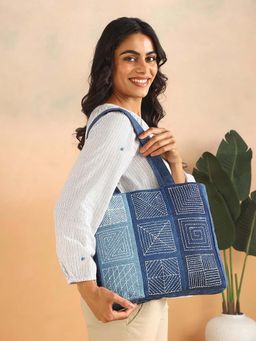 Fabindia - Blue Hand Embroidered Tote Bag