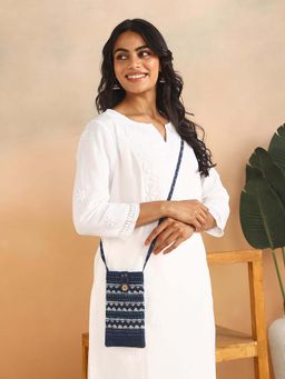 Fabindia - Navy Blue Dabu Printed Mobile Pouch