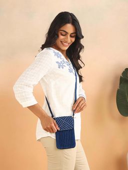 Fabindia - Navy Blue Hand Embroidered Mobile Pouch