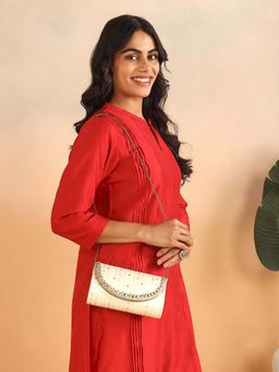 Fabindia - Off White Hand Embroidered Clutch