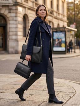 ZELION - Chic Woven Black Handbag and Wallet with Detachable Strap