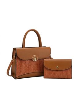ZELION - Chic Woven Tan Handbag and Wallet with Detachable Strap
