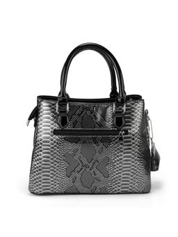 ZELION - Silver Snakeskin Black Handbag with Detachable Strap