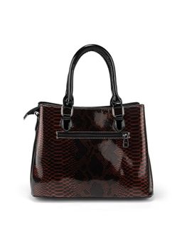 ZELION - Silver Snakeskin Brown Handbag with Detachable Strap