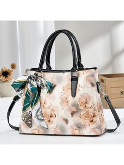 ZELION - Peach Monochrome Rose Floral Tote Bag with Detachable Strap
