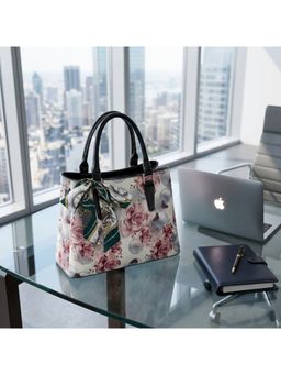 ZELION - Pink Monochrome Rose Floral Tote Bag with Detachable Strap