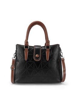 ZELION - Geometric Textured Black Satchel with Detachable Strap