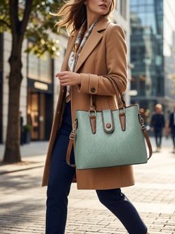 ZELION - Geometric Textured Green Satchel with Detachable Strap