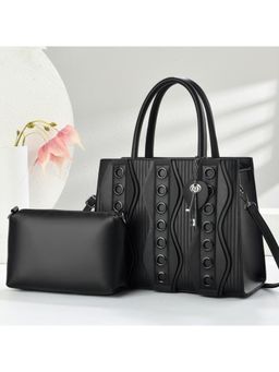 ZELION - Black Grommet Satchel and Pouch with Detachable Strap