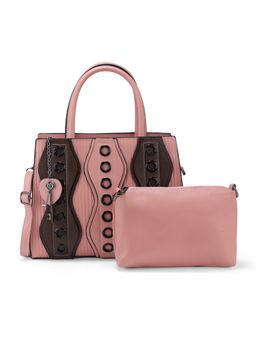 ZELION - Pink Grommet Satchel and Pouch with Detachable Strap