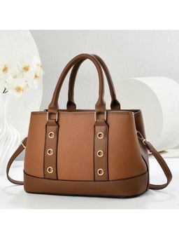 ZELION - Tan Eyelet Satchel with Detachable Strap