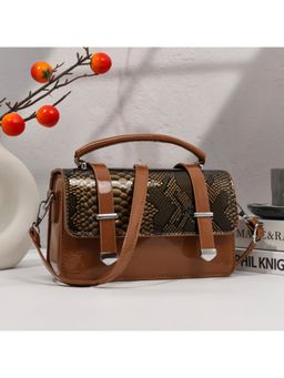 ZELION - Tan Snakeskin Mini Satchel with Detachable Strap