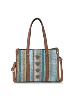 ZELION - Green Woven Heart Motif Tote Bag with Detachable Strap