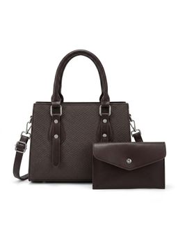 ZELION - Textured Brown Satchel and Pouch with Detachable Strap