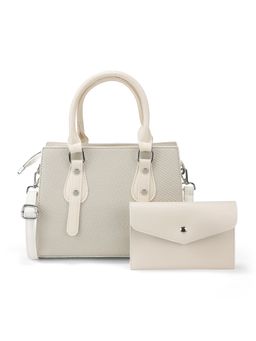 ZELION - Textured White Satchel and Pouch with Detachable Strap