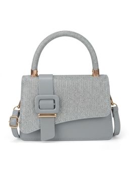 ZELION - Silver Glitter Buckle Grey Satchel with Detachable Strap