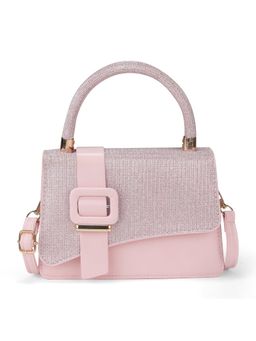 ZELION - Silver Glitter Buckle Pink Satchel with Detachable Strap