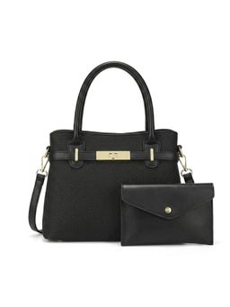 ZELION - Classic Black Satchel and Pouch with Detachable Strap